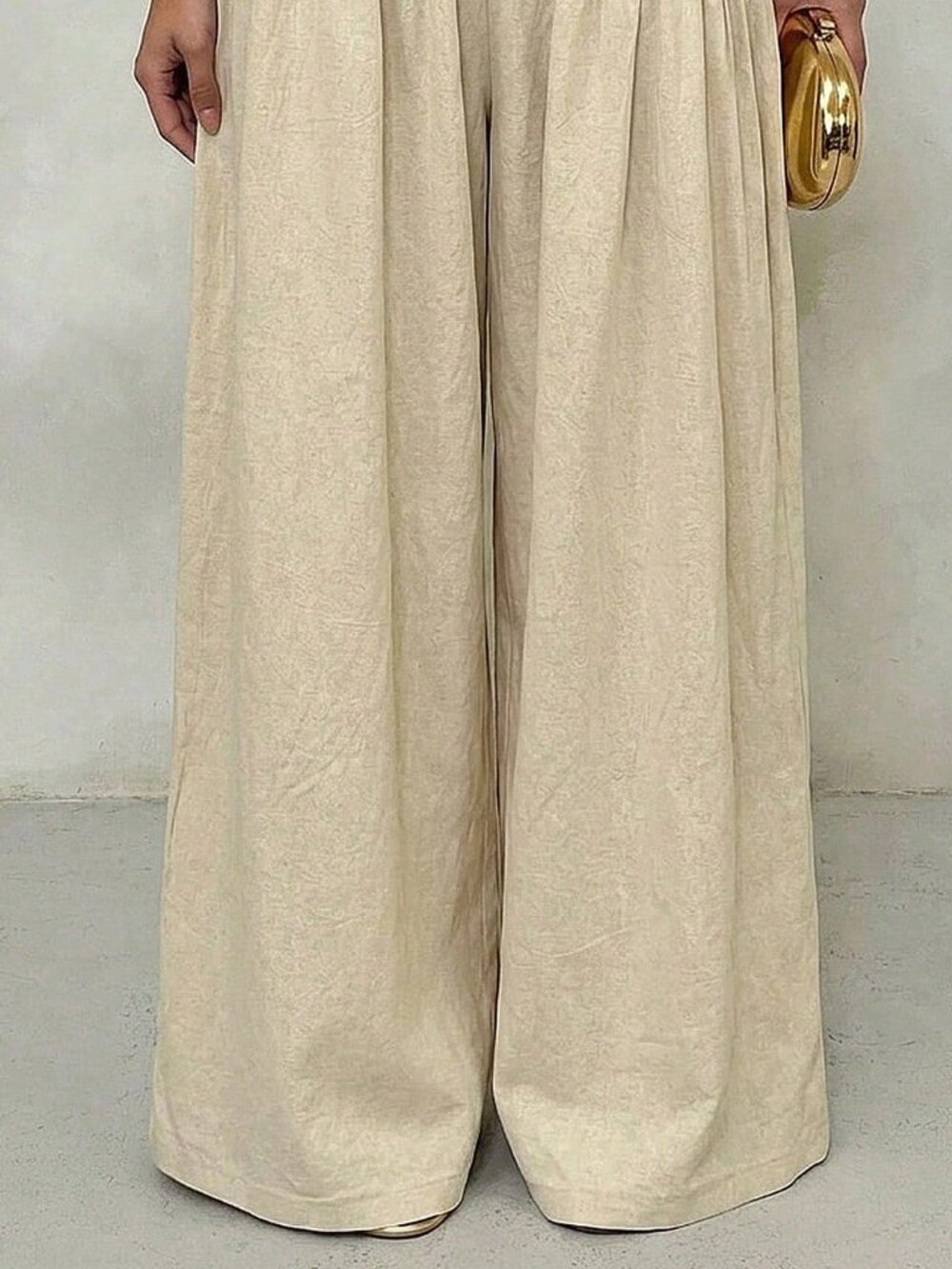 Apricot Casual Minimalist Women's Woven Asymmetrical Waist Wide Leg Pants - Picture 4 of 6